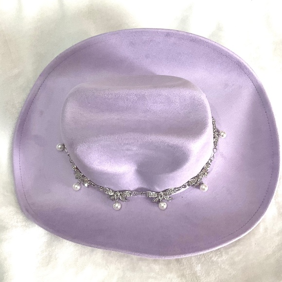 Lavender Purple Pave Ribbon Rhinestone Bow Pearl Charm Western Cowgirl  Hat main image 7
